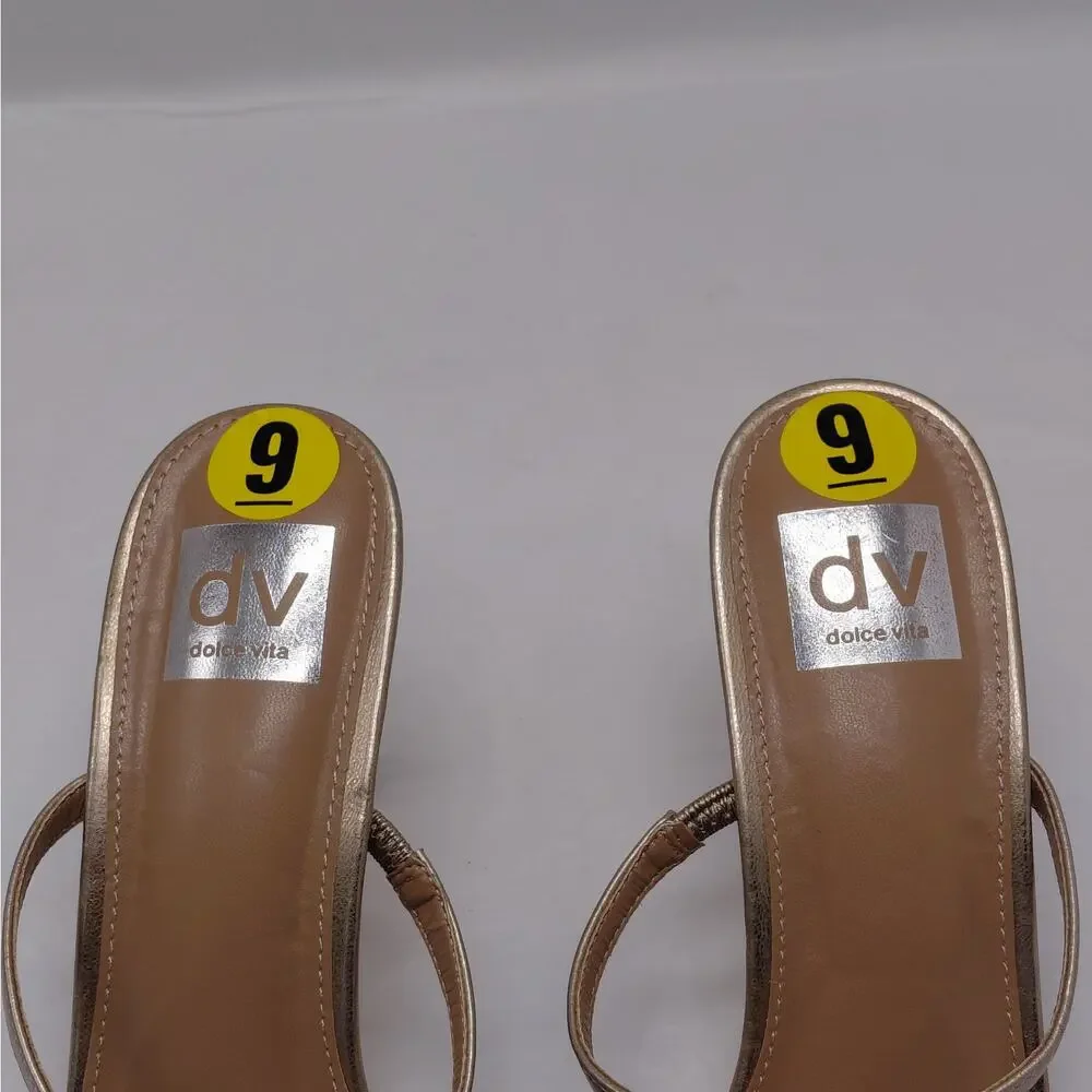 Dolce Vita Womens Sandals Size 9 Gold Metallic Heels Square Toe Wedding Party
